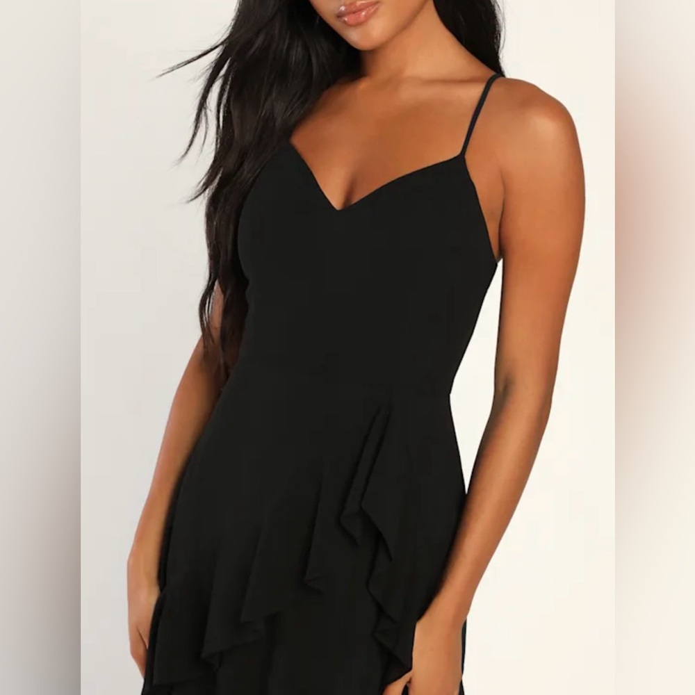 Lulu's Black Maxi Dress with Ruffle Detail - Picture 2 of 12